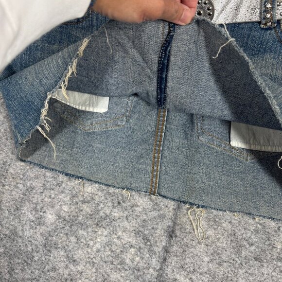 Vintage Y2K Bongo Women's Denim Festival Grunge Micro Mini Skirt Size 7 - Picture 9 of 16